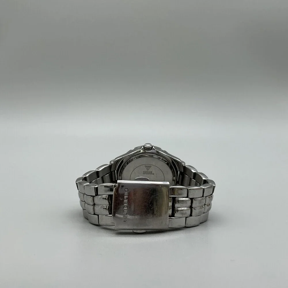 Guess Waterpro Womens Watch 35mm Silver Dial Crystal Bezel New Battery 6.25